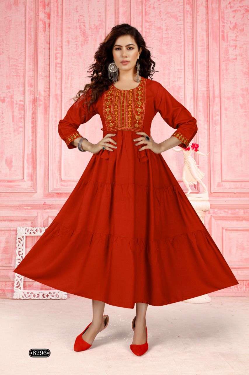 Beauty Menka New Fancy Festive Wear Heavy Rayon Long Fancy Kurti Collection